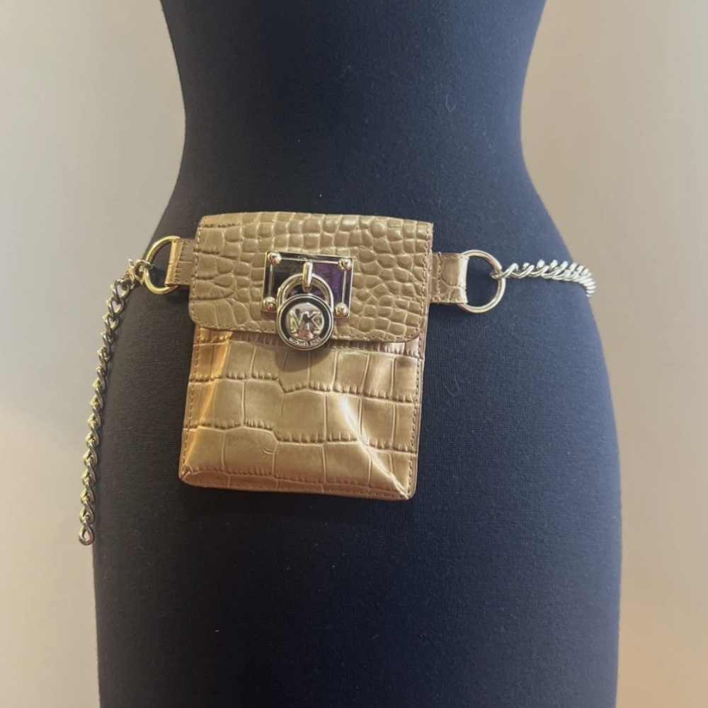 Michael Kors Tan Leather Croc-Embossed Mini Belt Bag Size M/L - Picture 11 of 11